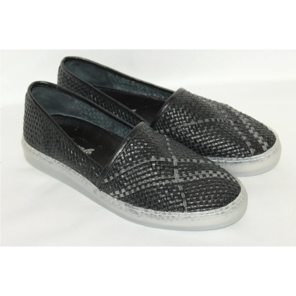Free People Black Woven Leather Slip-On Sneakers